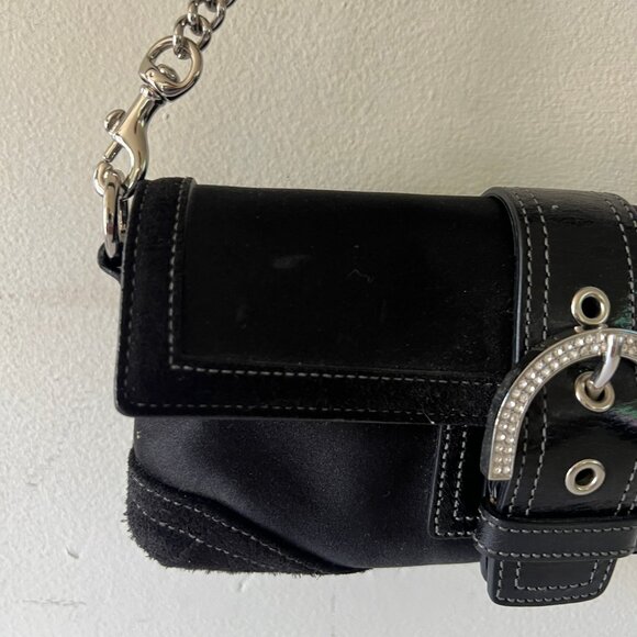 Y2K COACH SOHO CRYSTAL EMBELLISHED BUCKLE SATIN SUEDE COMBO SMALL BAG - Picture 2 of 9
